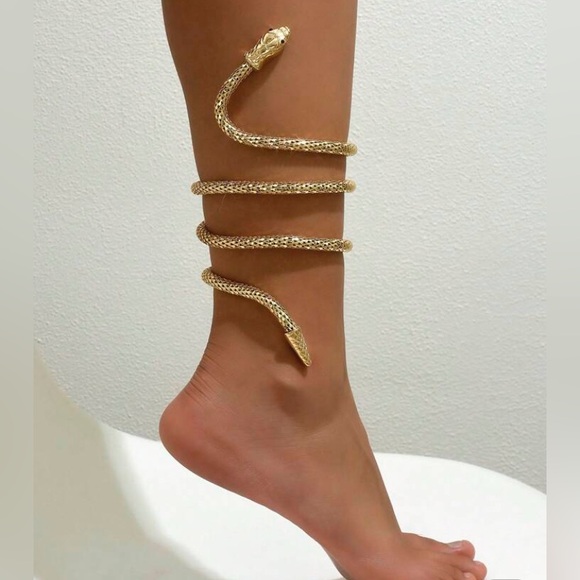 Gold Snake Adjustable Jewelry. Wear As A Necklace, Bracelet, Belt, or Anklet - Picture 2 of 4